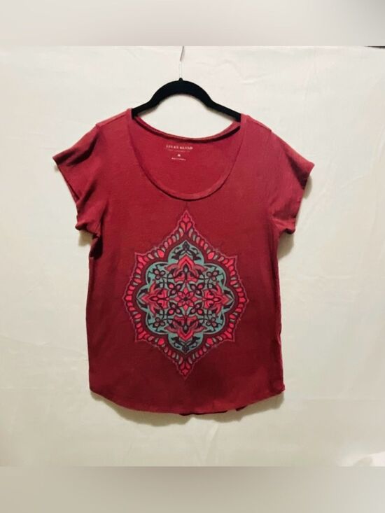 Lucky Brand Tops - Lucky Brand Boho Mandala Graphic Tee M Red Slub Cotton Short Sleeve Top